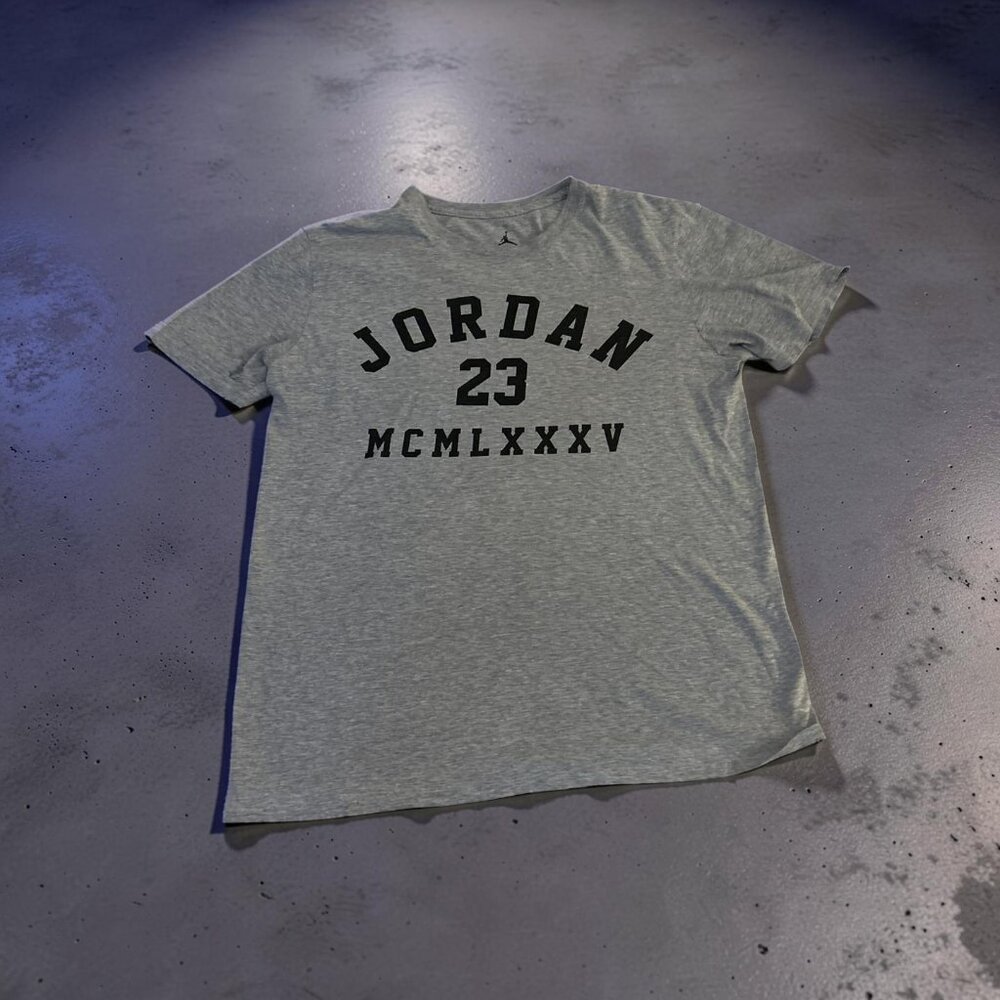 Vintage 90s Jordan Mens SZ L Flight TeeLarge Black Gray Single Stitch Nike Air